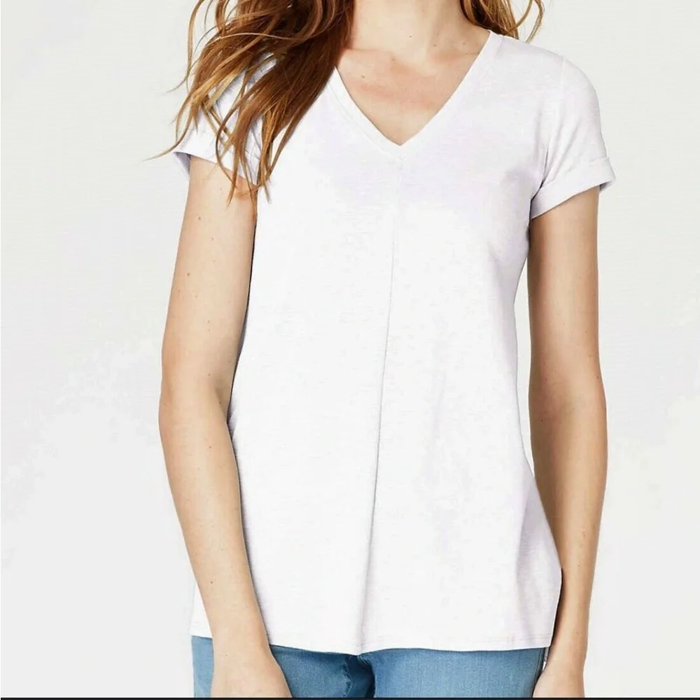 J. JILL Pima Short Sleeve V-Neck White Tee Tunic Large - Picture 1 of 6